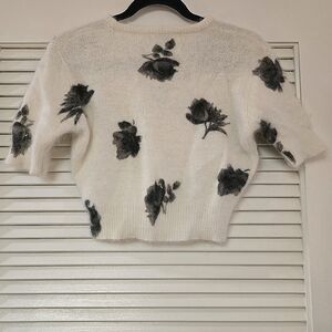 Express Tricot - Floral Angora Rabbit Hair Short-Sleeve Soft Sweater